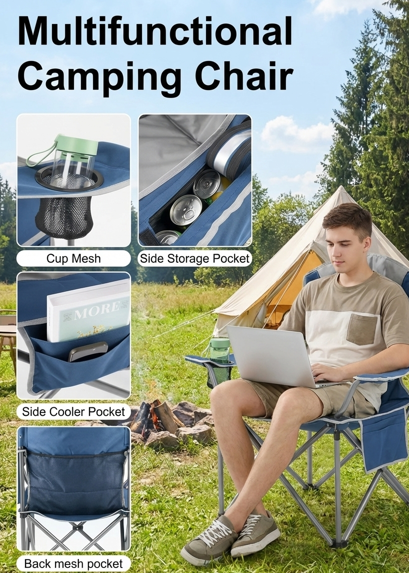 Heavy-Duty Folding Camping Chair with Cooler