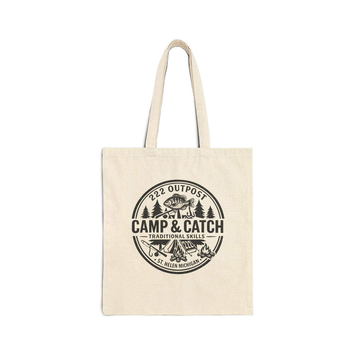 Camp & Catch Canvas Tote Bag — Outdoor Fishing Badge Eco Shopper