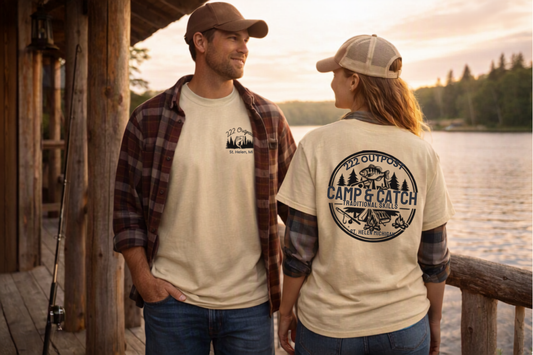 222 Outpost Camp & Catch Vintage Badge Tee