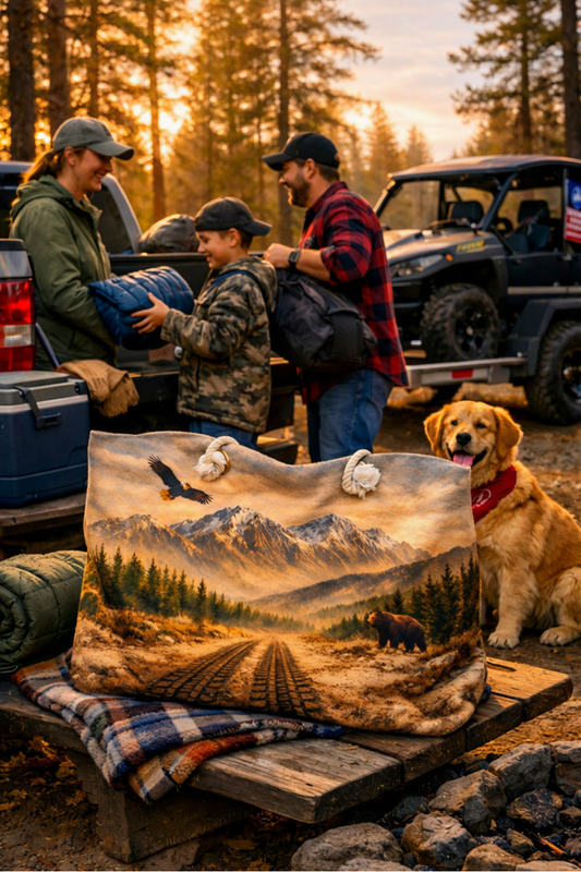 Mountain Wilderness Weekender Bag — Scenic Train Tracks, Eagle & Bear Travel Tote