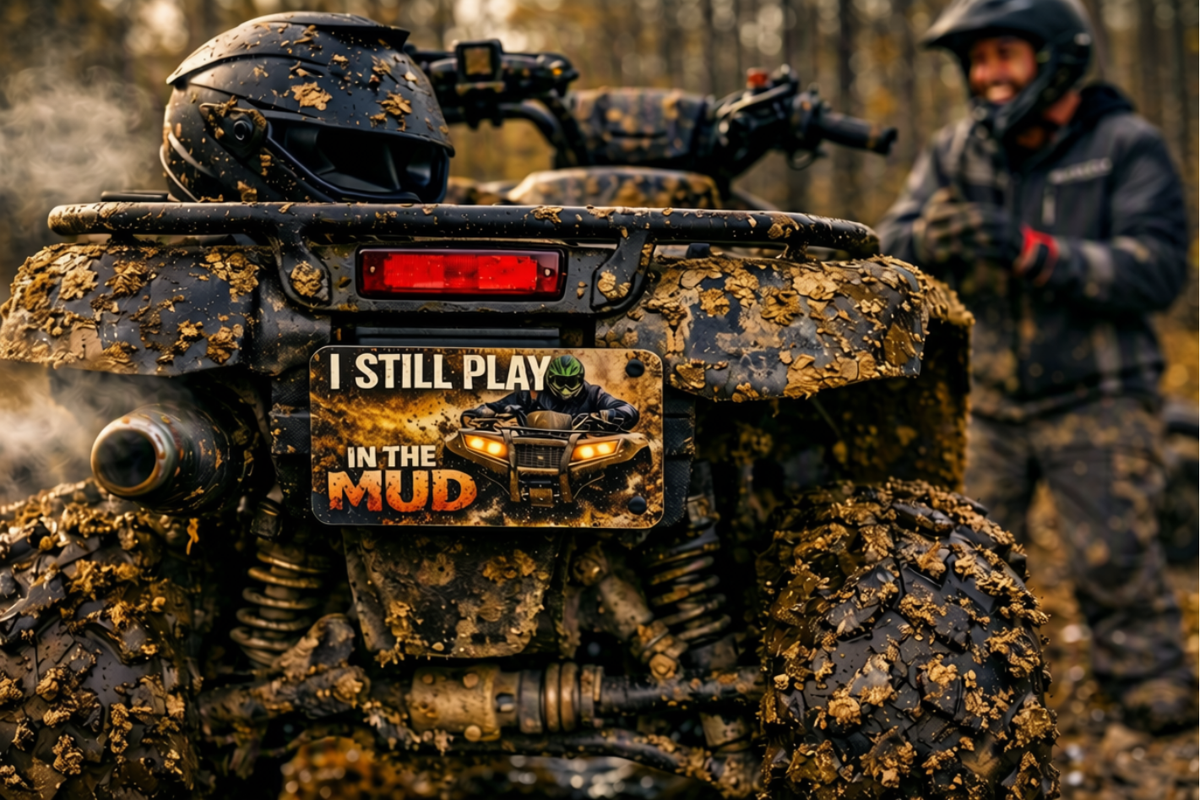 I Still Play in the Mud ATV Vanity Plate — Mud Rider License Plate