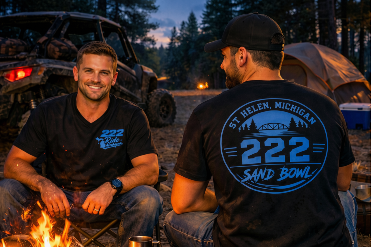 Ride Michigan T‑Shirt — 222 Ride Michigan Motorcycle State Outline Tee
