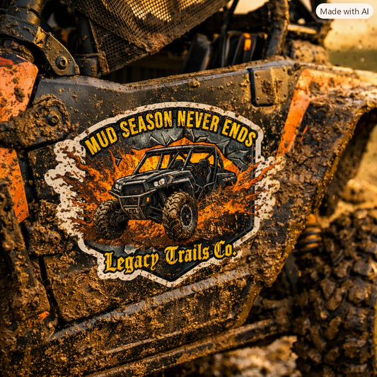 Mud Season Never Ends Off‑Road Sticker — Legacy Trails UTV Decal