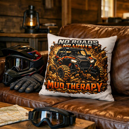 Mud Therapy Off-Road Pillow — "No Roads No Limits" UTV Mudding Throw Pillow